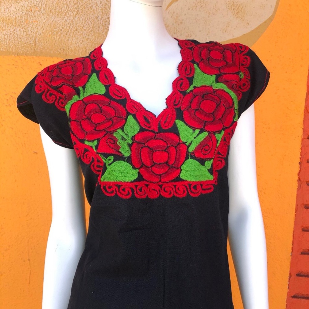 EMBROIDERED MEXICAN BLOUSE S/M BLUSA MEXICANA - Picture 3 of 5